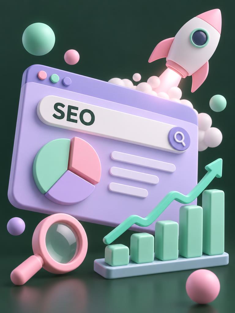 Pastel 3D browser, rocket and growth charts